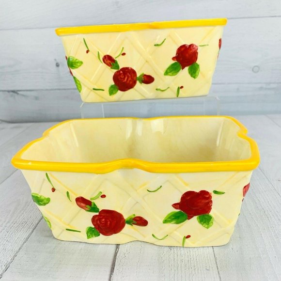 Temptations Yellow Red ROSE Retangle Bakers Set 2 - Picture 4 of 8